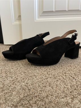 Aerosoles Cornelia Women's Black Suede Slingback Platform Heels 8.5